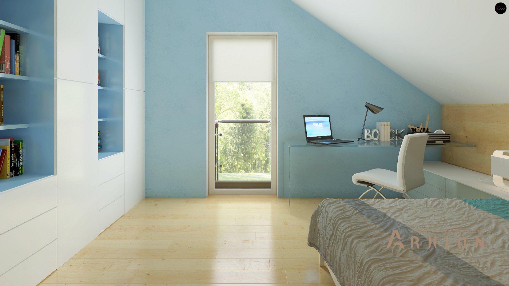 11. Проект одноэтажного дома в современном стиле с двускатной кровлей, Z210 GLt, площадью - 139 кв c мансардой, терассой, балконом, гаражом